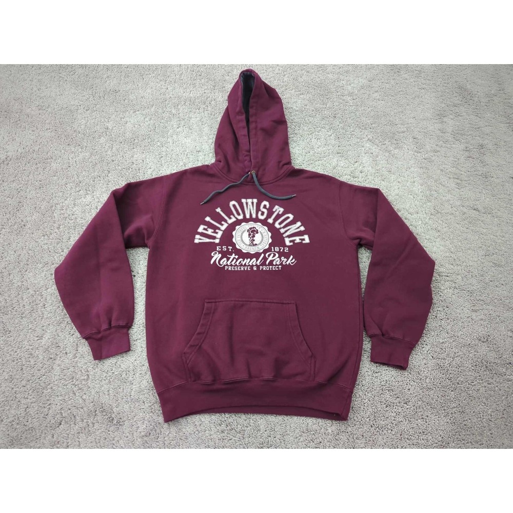 Yellow Stone National Park Hoodie Mens Small Pullover Prairie Mountain‎ Maroon